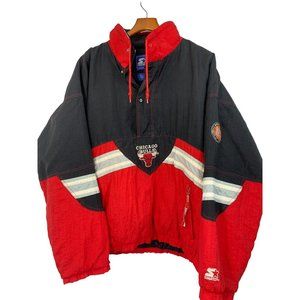 90s Vintage Chicago Bulls NBA Starter Pullover 1/4 Zip Jacket Red XLarge 6700